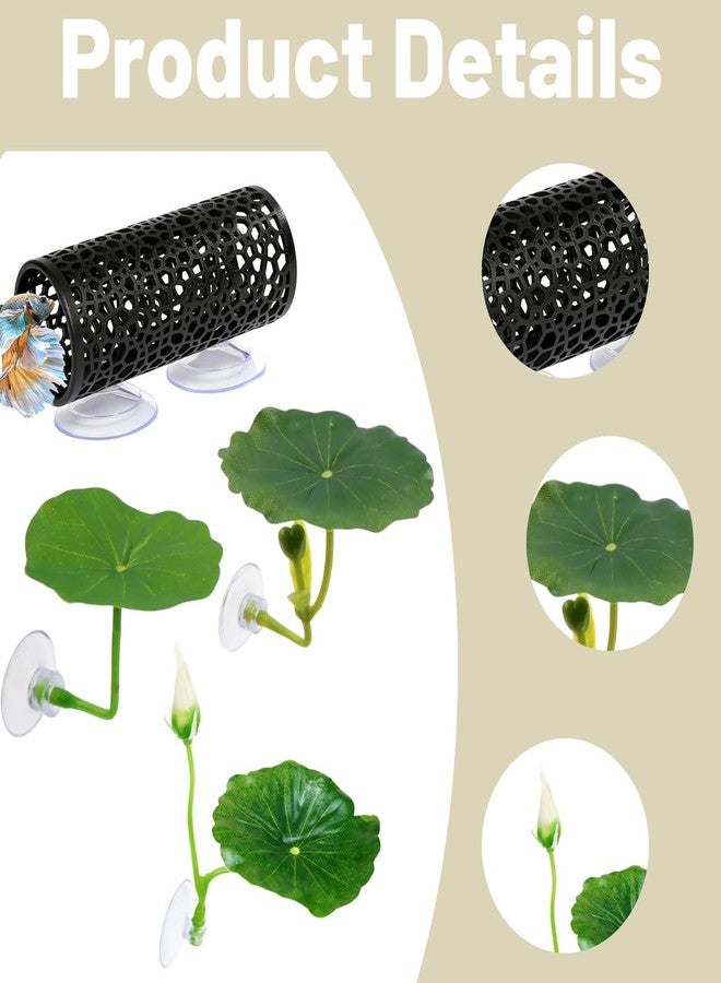 CZFSWT 4 Pcs Betta Hammock, Betta Fish Tank Accessories, Betta Fish Hammock with Lotus Decor, Aquarium Decor Set for Betta Fish, Small and Shrimp, Includes Black Tunnel and 3 Lotus Decorations for Play - Image 3